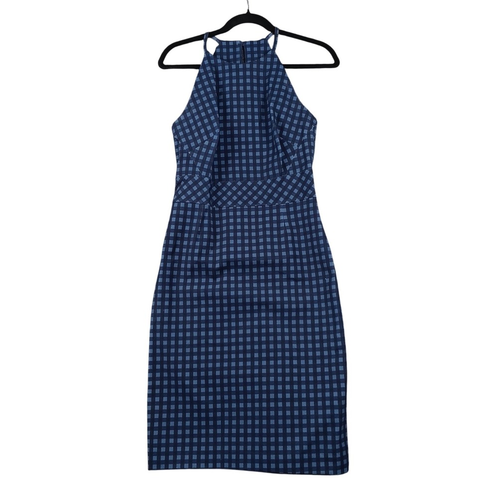 Banana Republic Blue Gingham Halter Dress‎ Sleeveless Career Cocktail